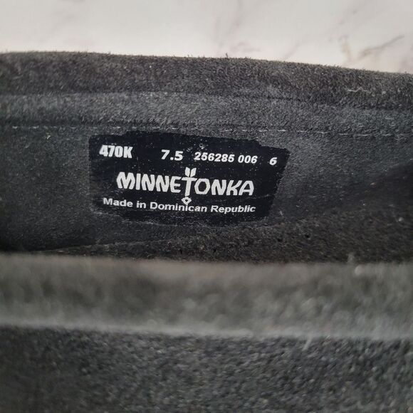 Minnetonka El Paso II Suede MOC Black Moccasins Aztec Patten Women's 7.5 - Picture 5 of 11